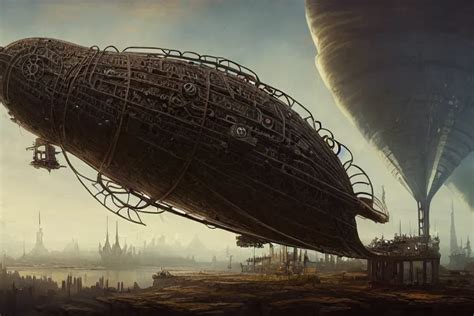 KREA - steampunk zeppelin, concept art, intricate and detailed environment, intricate lining ...