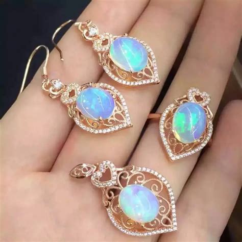 Fashion Natural Multicolor opal Water drops Ring Pendant Earrings ...