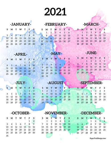 2021 Year At A Glance Calendar 2021 Free Printable Calendar - Riset