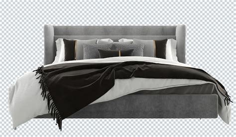 Premium PSD | Modern gray-white bedding set, bed, front view