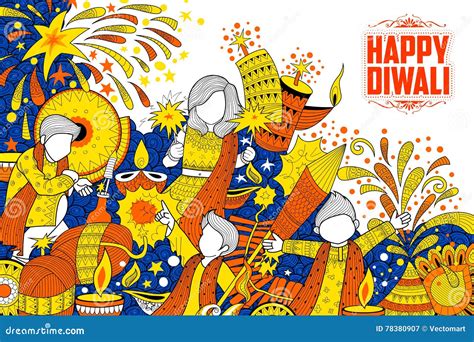 Kid Celebrating Happy Diwali Holiday Doodle Background for Light Festival of India Stock Vector ...