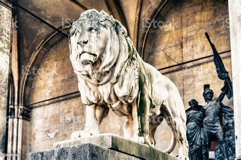 Closeup Shot Of A Famous Lion Statue In Odeonplatz Stock Photo ...