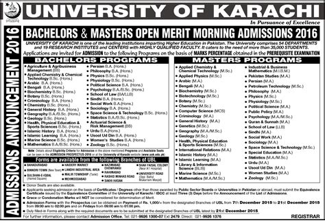 University of Karachi Admission, Fee structure, Programs, Merit list