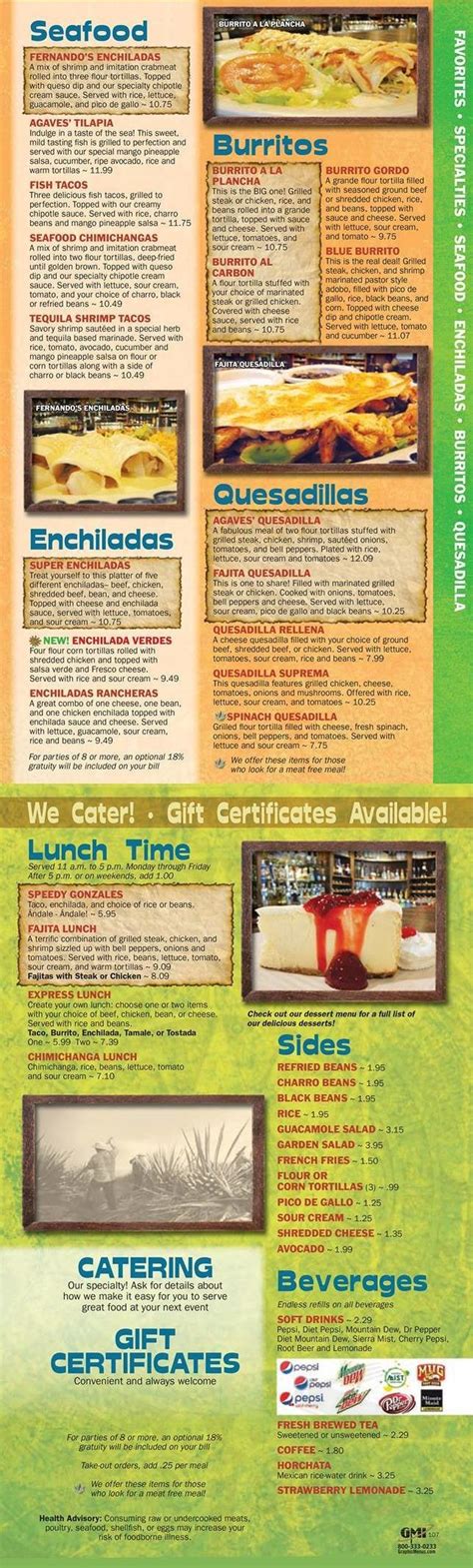 Agaves Mexican Grill menu in Fort Wayne, Indiana, USA