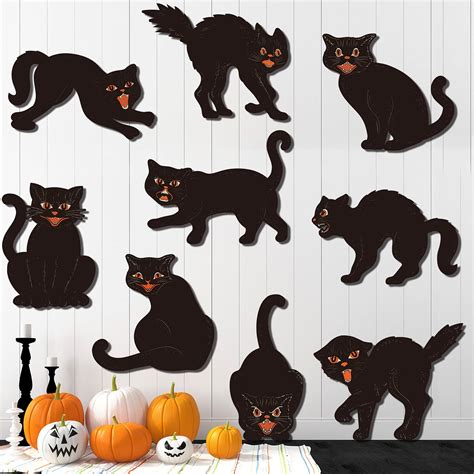 Buy 9 Pieces Halloween Black Silhouette Cat Vintage Halloween Cardboard ...