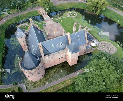 Drone photo of castle Radboud in Medemblik. The castle dates from 1288. Medemblik Castle is one ...