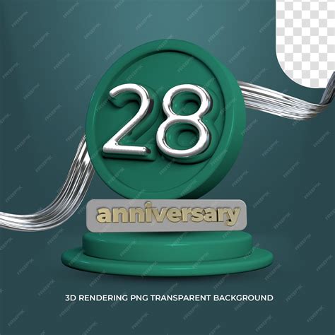 Premium PSD | Celebration 28 years anniversary poster template 3d render transparent background