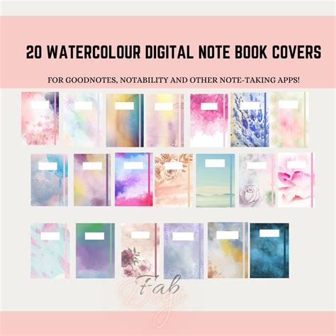 20 Watercolor Digital Notebook Covers Watercolor Art Goodnotes Cover iPad & Tablet Digital ...