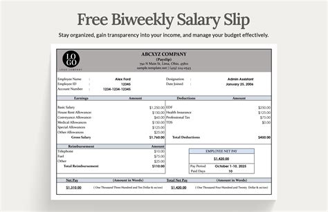 Biweekly Salary Slip in Excel, Google Sheets - Download | Template.net