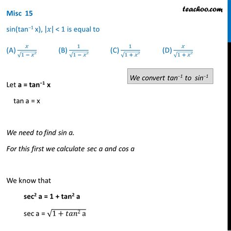 Solve sin (tan^-1 x) - Inverse Trigonometry (MCQ) - Teachoo