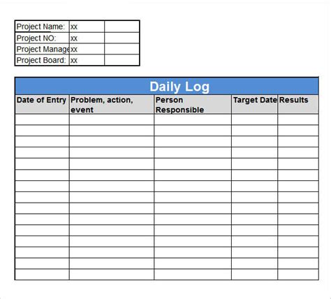 Daily Log Template Excel