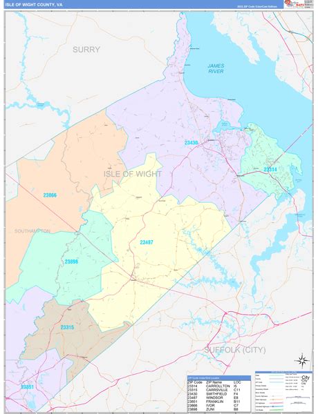 Isle of Wight County, VA Wall Map Color Cast Style by MarketMAPS - MapSales