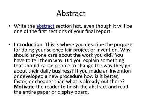 Science Fair Project Abstract