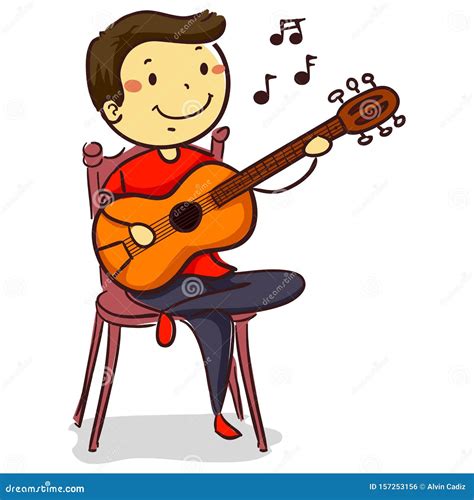 Vector Illustration of Stick Kid Boy Playing Acoustic Guitar Stock ...