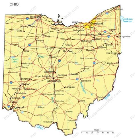 Ohio Map - Counties, Major Cities and Major Highways - Digital Vector ...