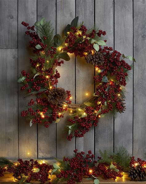 LED Outdoor Large Pinecone Berry Wreath | Christmas decorations rustic, Christmas decorations ...