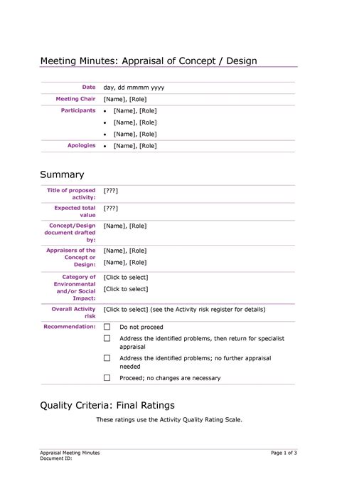 Printable Meeting Minutes Template