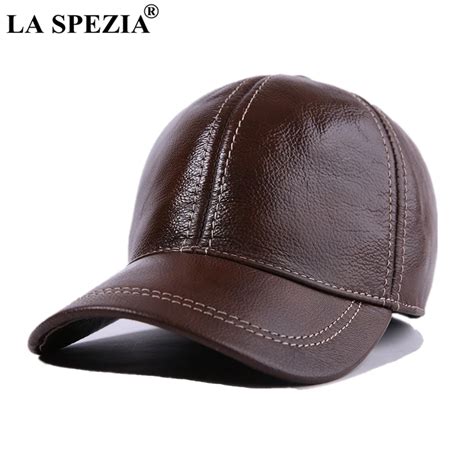 LA SPEZIA Genuine Leather Baseball Cap Retro Men Brown Peaked Caps Male ...