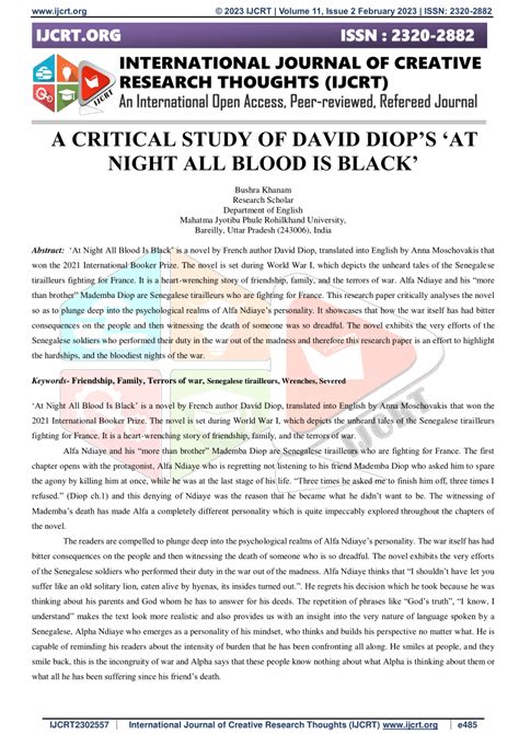 (PDF) A CRITICAL STUDY OF DAVID DIOP'S 'AT NIGHT ALL BLOOD IS BLACK'