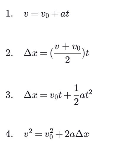 Solved 1. υ = υο + at 2. Δα = (1 ή 2): 3. Δα = Uot + at? 4. | Chegg.com