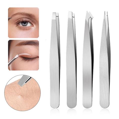 YiFudd Eyebrow Tweezers Set 4 Piece Stainless Steel Hair Plucker For ...