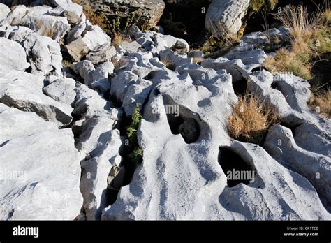 Karst landforms and gullies, geology of the limestone, geological trail on Gamser Rugg Mountain ...