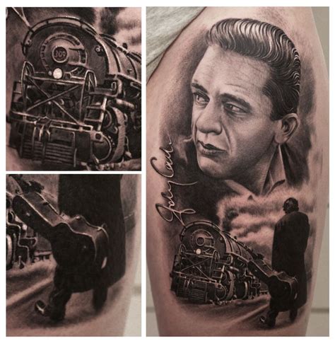 Realistic portrait tattoo by Remis, black and grey, Johnny cash, realistic, realism, tattoo ...