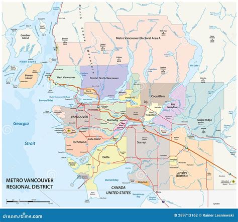 Road Map of Metro Vancouver Regional District, Canada Stock Vector ...