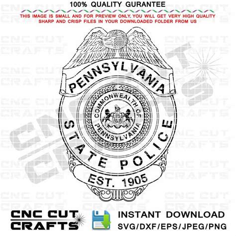 Pennsylvania State Police Svg Badge Vector Black White Outline | Etsy