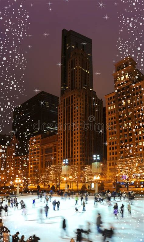 Winter Wonderland - Chicago Iceskating Cityscape. Stock Image - Image ...