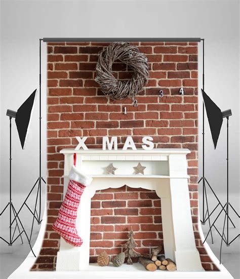 MOHome 5x7ft Backdrop Christmas Fireplace Brick Wall Rustic Photography ...