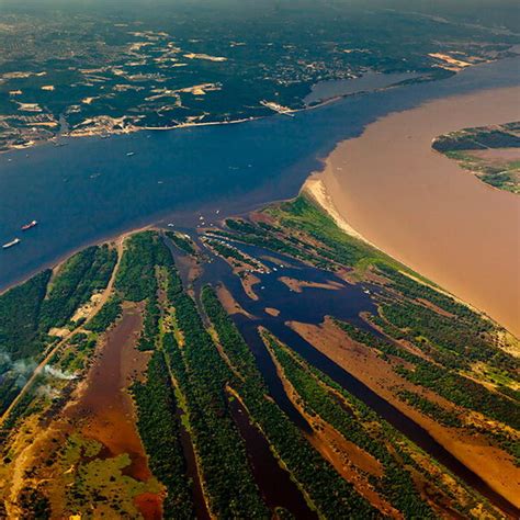 The Negro river (dark water) and Solimões river (brown water) in the ...