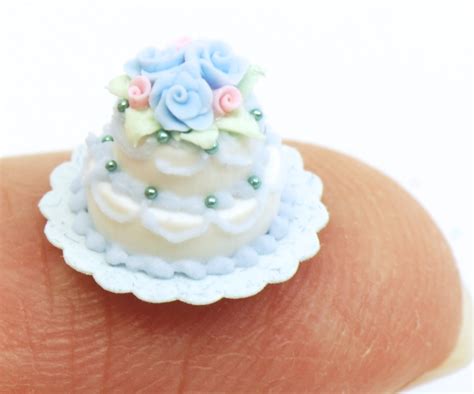 1:48 Scale Double Tier Blue Wedding Cake | Stewart Dollhouse Creations