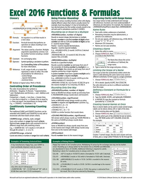 Microsoft Excel 2016 Functions & Formulas Quick Reference Card ...