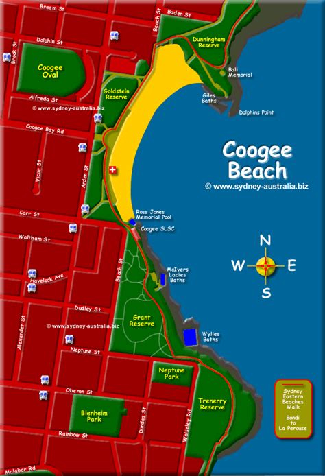 Coogee Beach Map showing Places to Visit