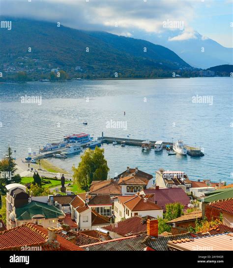 Ohrid lake Macedonia aerial view Stock Photo - Alamy