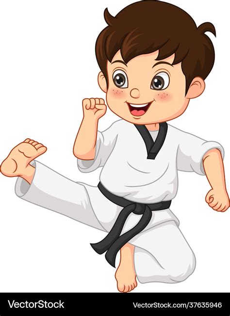 Cartoon little boy practicing karate Royalty Free Vector