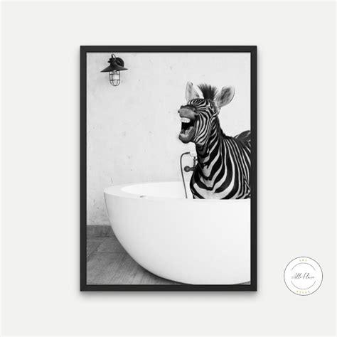 Zebra in Bathtub Black and White DIGITAL PRINT, Zebra Wall Art ...