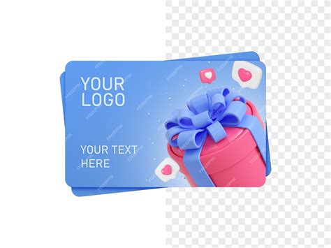 Premium PSD | Blue gift certificate or discount card with pink gift box and like pin 3d illustration