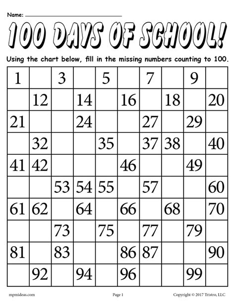 FREE "100 Days of School" - Printable Counting to 100 Worksheet! – SupplyMe