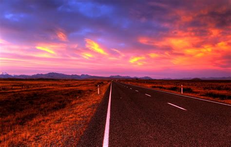 Download Landscape Sunset Sky Man Made Road HD Wallpaper