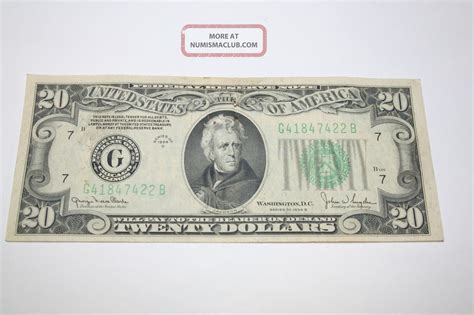 1934 D Twenty Dollar Bill Frb Chicago $20. 00 Fantastic Vintage Money ...