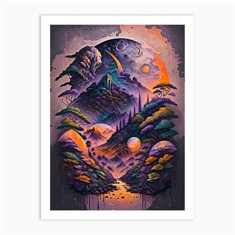 Colorful Psychedelic Landscape Painting Art Print by Abah Ndugal - Fy