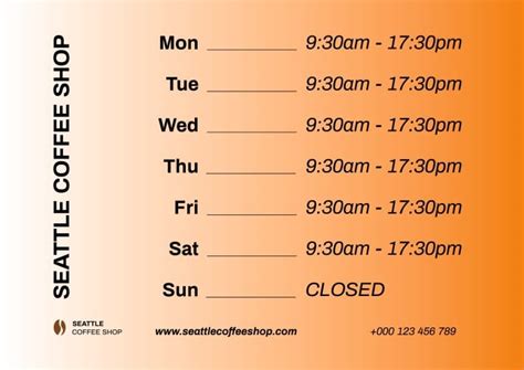 Free Modern Seattle Coffee Shop Schedule template