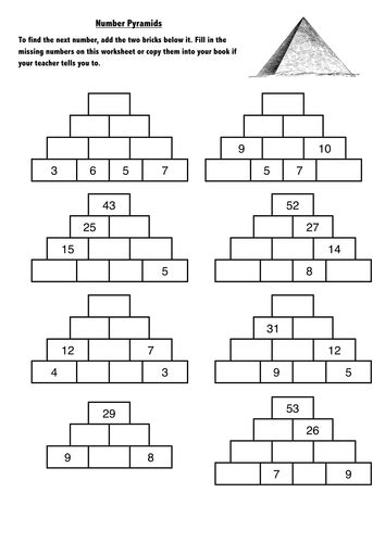 Number Pyramids - Puzzles Year 3/4 | Teaching Resources