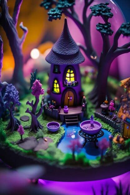 Premium AI Image | There is a small house with purple light in the ...