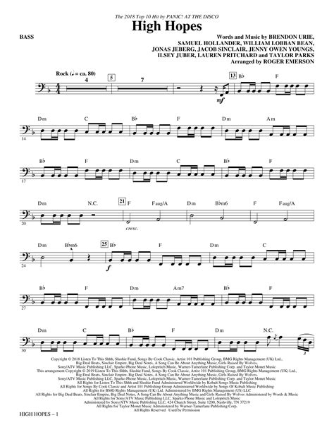 High Hopes (arr. Roger Emerson) - Bass by Panic! At The Disco Sheet Music for Choir Instrumental ...