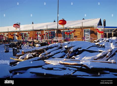 China's freezing snow village Stock Photo - Alamy