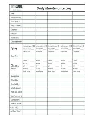 Daily Maintenance Log - Hines Pool Amp Spa - Fill and Sign Printable Template Online