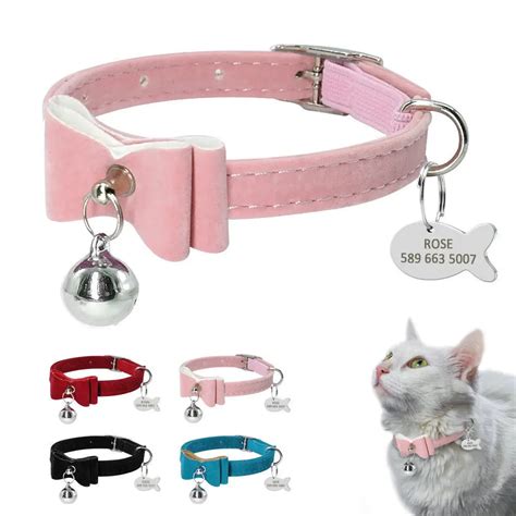 Cat Collar With Bell Personalized Kitten Puppy ID Tag Bowknot Collar ...